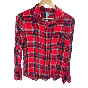 Urban Outfitters UO Dina Be Womens Button Down Shirt Plaid 100% Rayon Small Red
